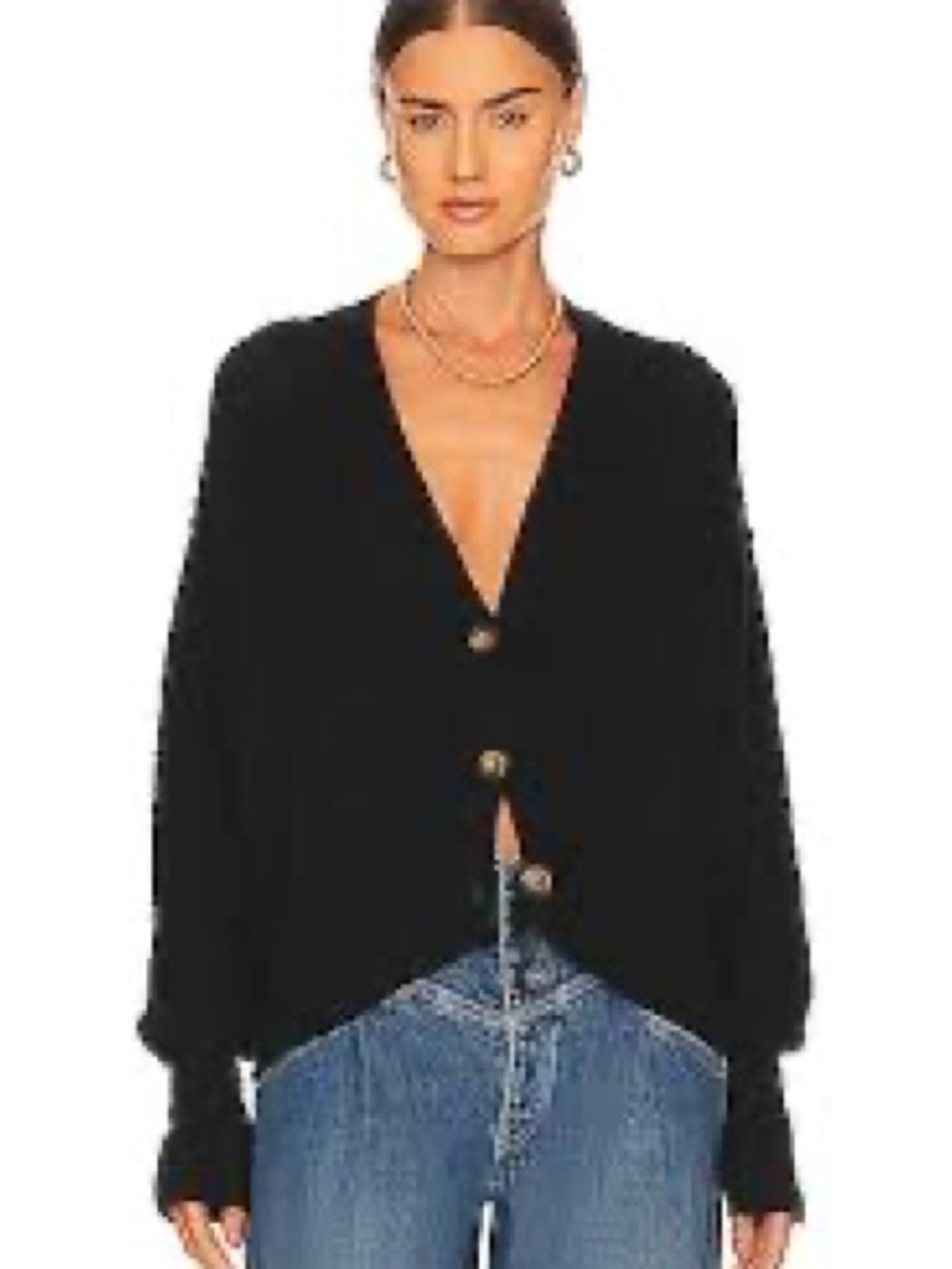 Free People Black Button-Front V-Neck Cardigan